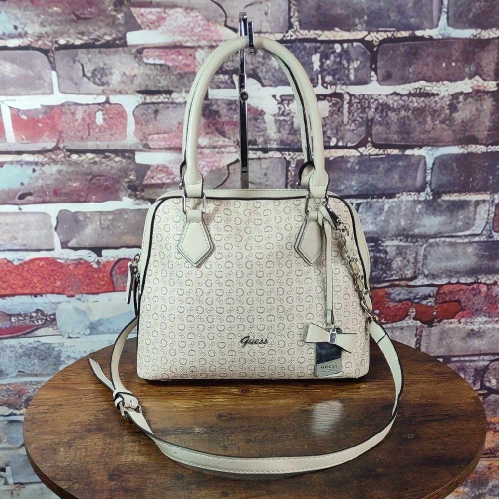 Guess Logo Print Faux Leather Dome Satchel